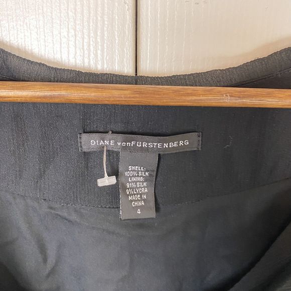 Diane von Furstenberg 4 100% Silk Dress Black Y2K Mini Swing Tulle lace Babydoll - Picture 4 of 4